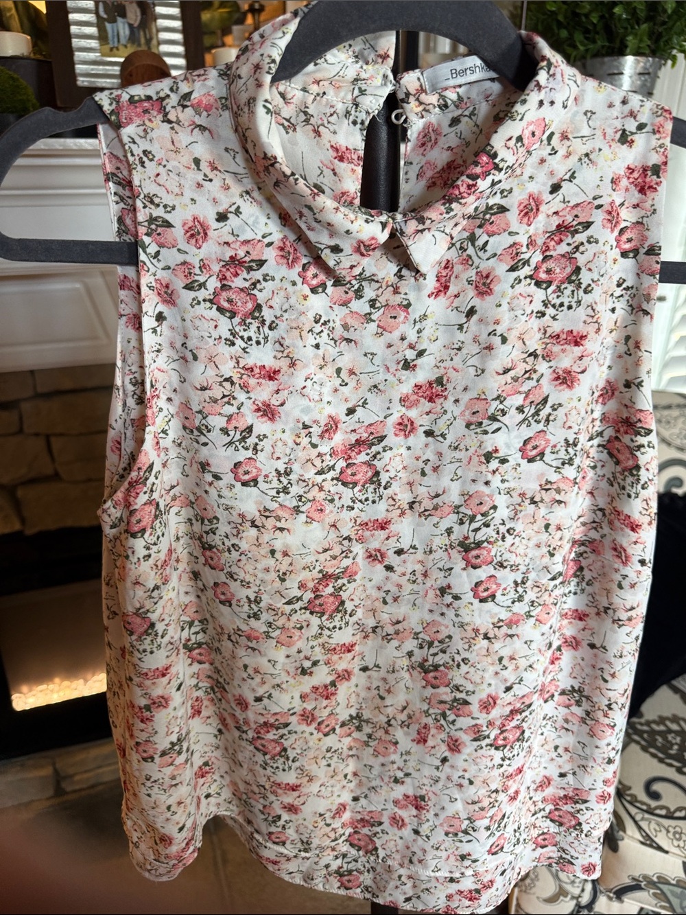 Bershka Pink Floral Sleeveless Collared Camisole on Cream